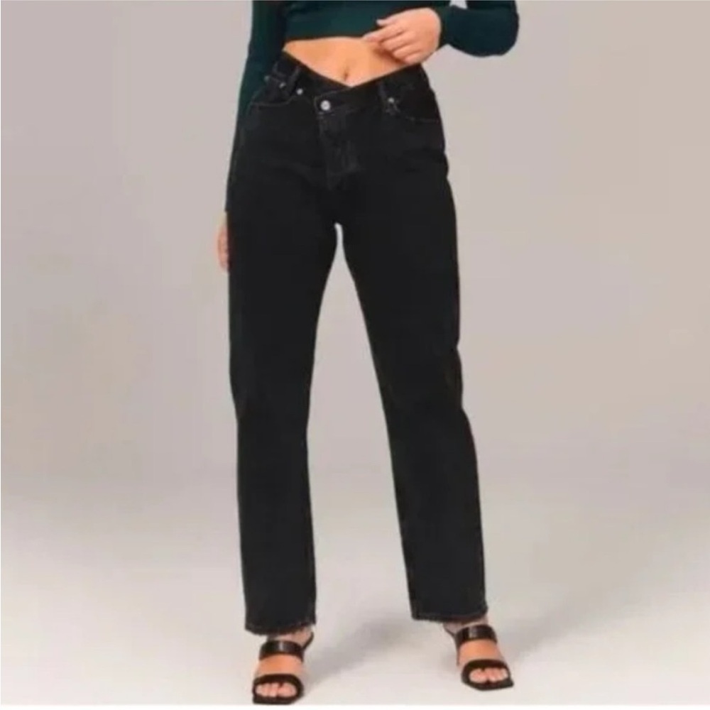 Abercrombie & Fitch The Dad High‎ Rise Criss Cross Waist Black Jeans Size 25 / 0